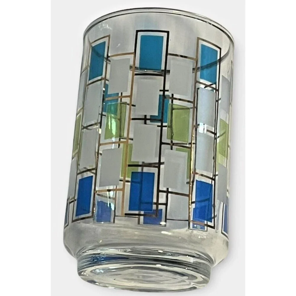 Vintage Mid Century Libbey Juice Cocktail Glasses Nordic Pattern W/Gold Trim